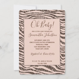 Blush Peach Brown Zebra Glitzer Babydusche Einladung