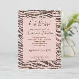 Blush Peach Brown Zebra Glitzer Babydusche Einladung