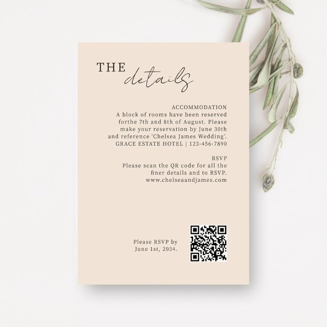 Blush Peach | Chic Minimal Wedding QR Code Begleitkarte (Von Creator hochgeladen)