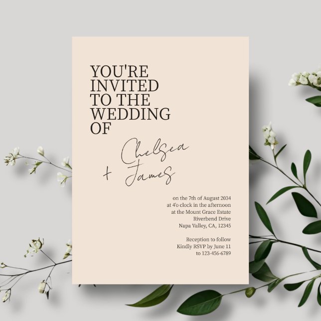 Blush Peach | Chic Script Minimalistisch Wedding Einladung (Von Creator hochgeladen)