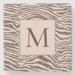 Blush Peach Chocolate Braun Zebra Glitzer Steinuntersetzer