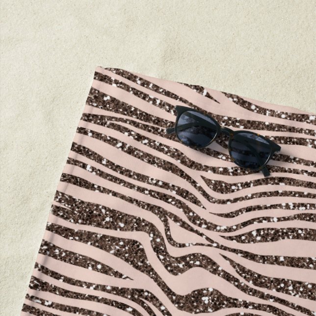 Blush Peach Chocolate Braun Zebra Glitzer Strandtuch (Beispiel)