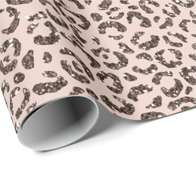 Blush Peach Chocolate Brawn Leopard Glitzer Geschenkpapier (Rolleneckpunkt)