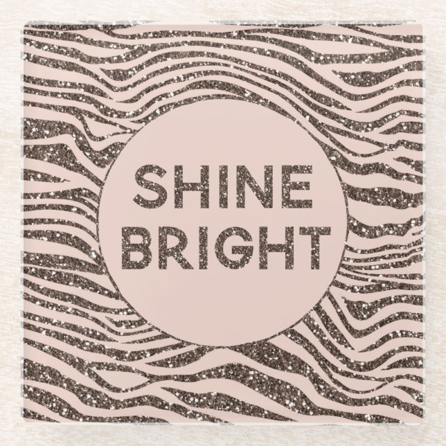 Blush Peach Chocolate Brown Zebra Glitzer Shine Glasuntersetzer (Vorderseite)
