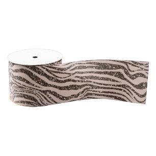 Blush Peach Chocolate Brown Zebra Print Glitzer Ripsband