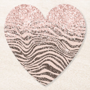 Blush Peach Chocolate Brown Zebra Print Glitzer Untersetzer