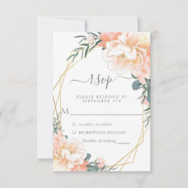 Blush Peach Cream Gold Mint Green Floral Wedding R RSVP Karte