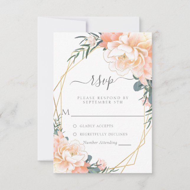 Blush Peach Cream Gold Mint Green Floral Wedding R RSVP Karte (Vorderseite)