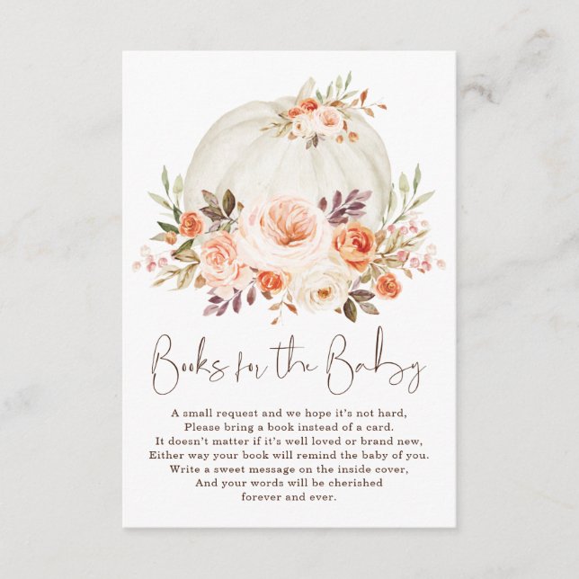 Blush Peach Floral Fall Pumpkin Books for Baby Begleitkarte (Vorderseite)