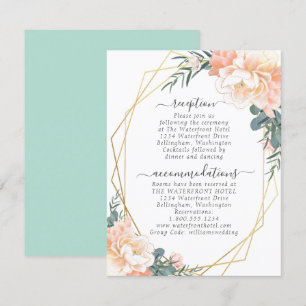 Blush Peach Floral Gold Mint Grüne Hochzeit Detail Begleitkarte