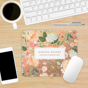 Blush Peach Floral Gold Persönliche Goldene Farbe Mousepad