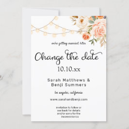 Blush & Peach Floral & Lights Ändern des Datums Einladung