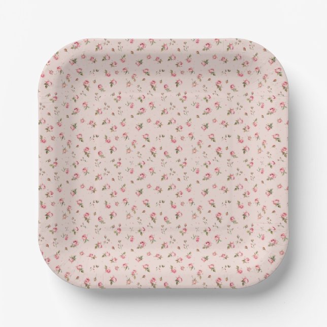 Blush & Peach Floral Paper Plate Pappteller (Vorderseite)