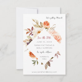 Blush & Peach Floral Rustic & Vertikales Foto Save The Date