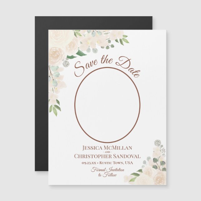 Blush Peach Floral Save the Date Oval Foto Magnet (Vorne/Hinten)