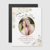 Blush Peach Floral Save the Date Oval Foto Magnet