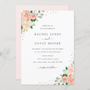 Blush Peach Floral Watercolor Confetti Hochzeit Einladung