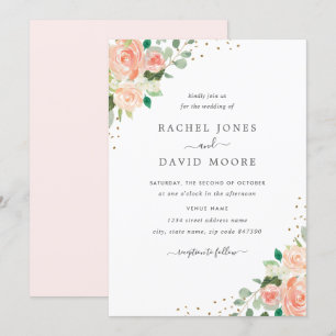 Blush Peach Floral Watercolor Confetti Wedding Einladung