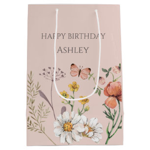 Blush Peach Floral Wildblume Geburtstag Mittlere Geschenktüte