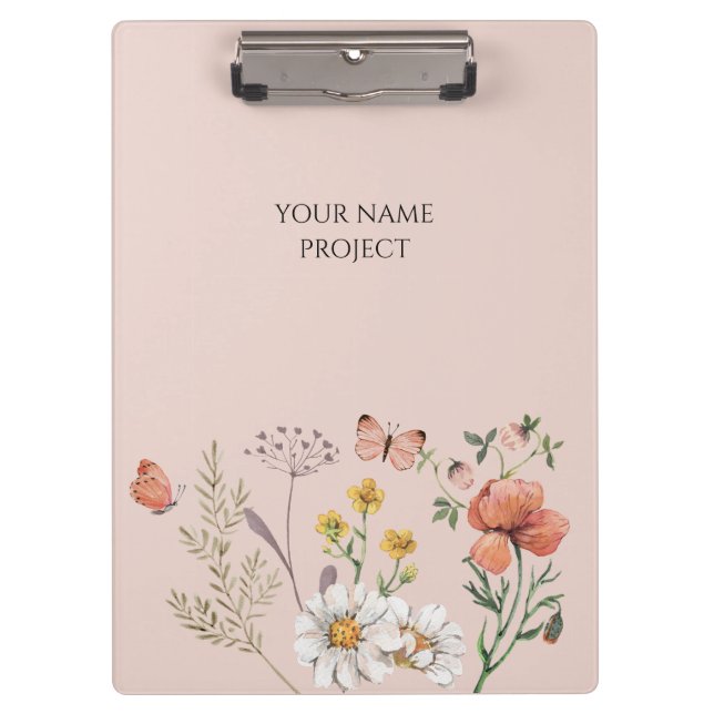 Blush Peach Floral Wildblume Klemmbrett (Vorderseite)