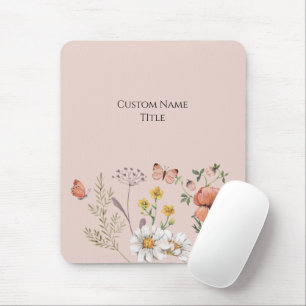 Blush Peach Floral Wildblume Mousepad