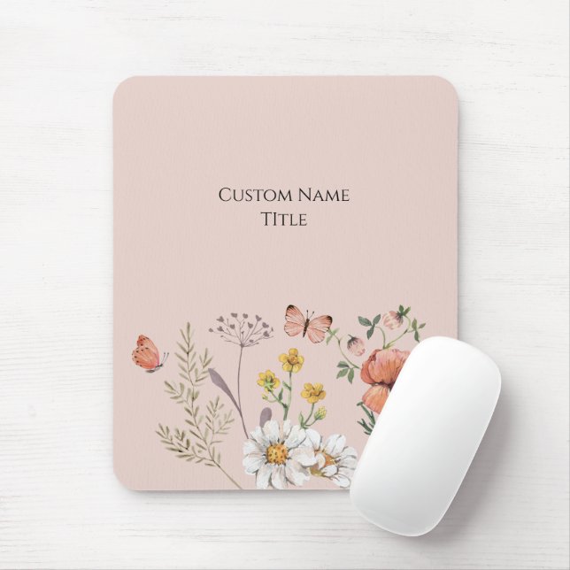 Blush Peach Floral Wildblume Mousepad (Mit Mouse)