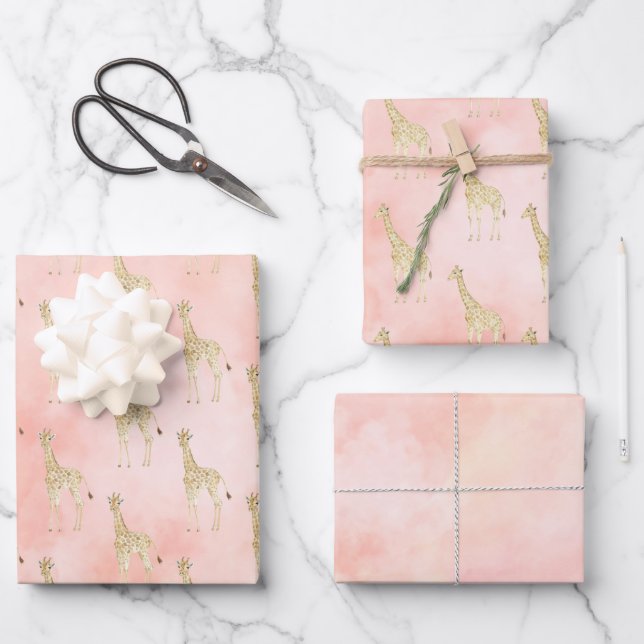 Blush Peach Giraffe     Geschenkpapier Set (Vorderseite)