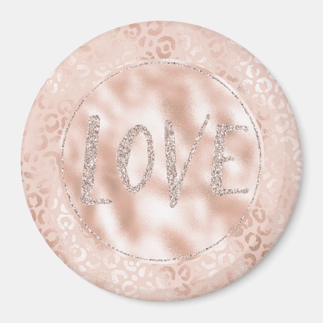 Blush Peach Leopard Print Glitzer Liebe Magnet (Vorne)