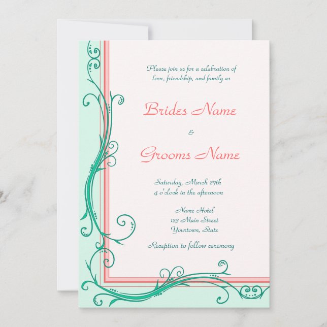 Blush Peach & Mint Hochzeitseinladung Einladung (Vorderseite)