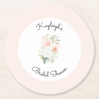 Blush Peach Orchid Flowers Bridal Shower  Runder Pappuntersetzer