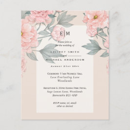 Blush Peach PEONIES Sage Wedite Einladung Empfang Flyer