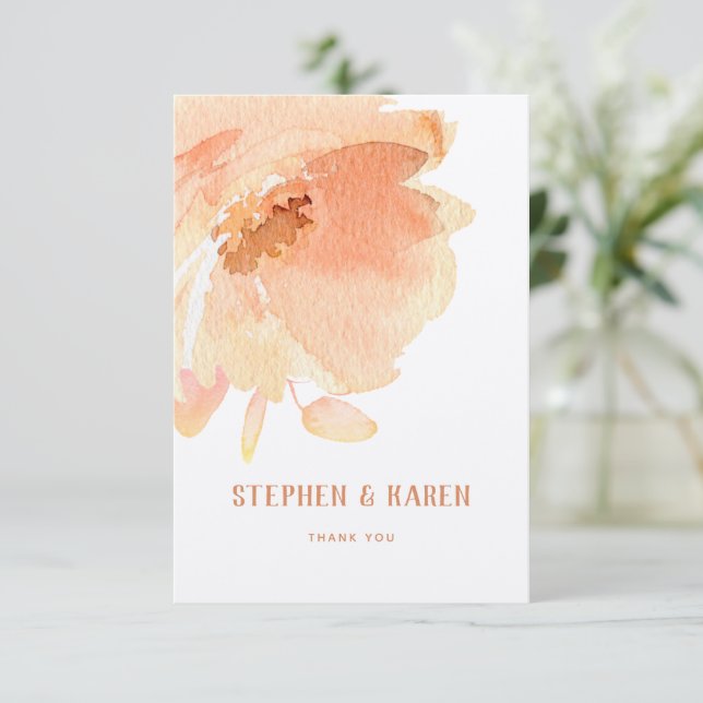 Blush Peach Peony Elegant Hochzeit Danke Karte (Stehend Vorderseite)