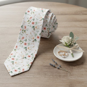 Blush Peach Pink Floral Sage Green Blätter Muster Krawatte