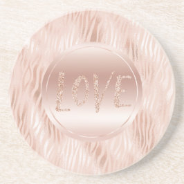 Blush Peach Pink Zebra Print Glitzer Liebe Getränkeuntersetzer
