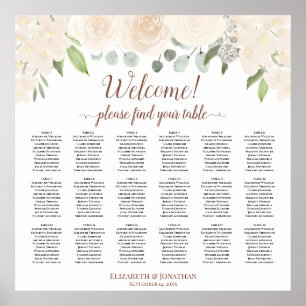 Blush Peach Rose 18 Table Wedding Seating Chart Poster