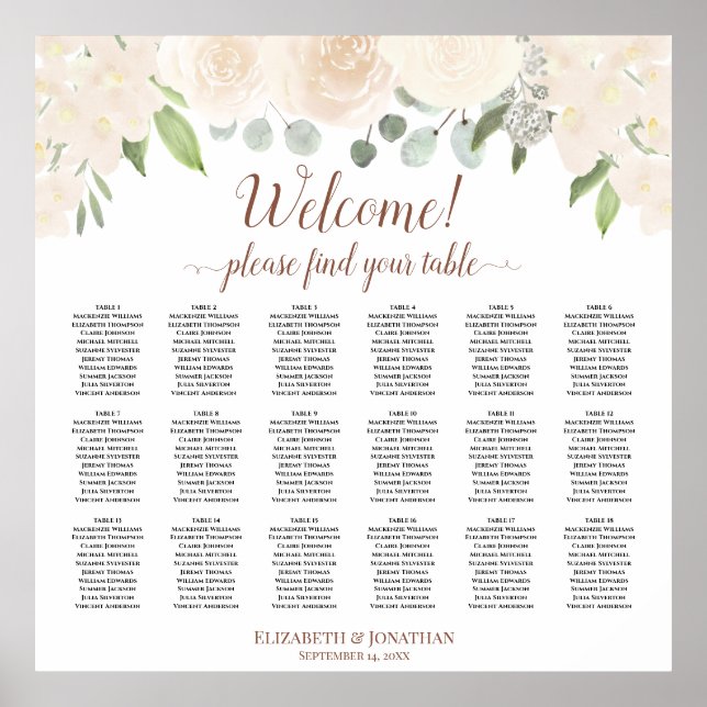 Blush Peach Rose 18 Table Wedding Seating Chart Poster (Vorne)