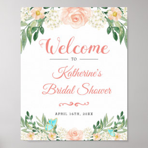 Blush Peach Rose Garden Brautparty Zeichen Poster