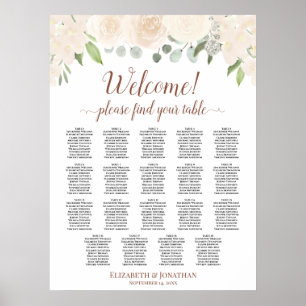 Blush Peach Roses 19 Table Wedding Seating Chart Poster