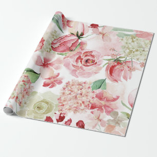 Blush & Peach Wassercolor Blumenmuster Hochzeit Geschenkpapier