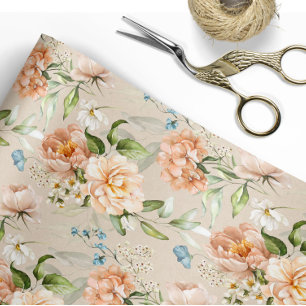 Blush & Peach Wassercolor Blumenmuster Hochzeit Geschenkpapier