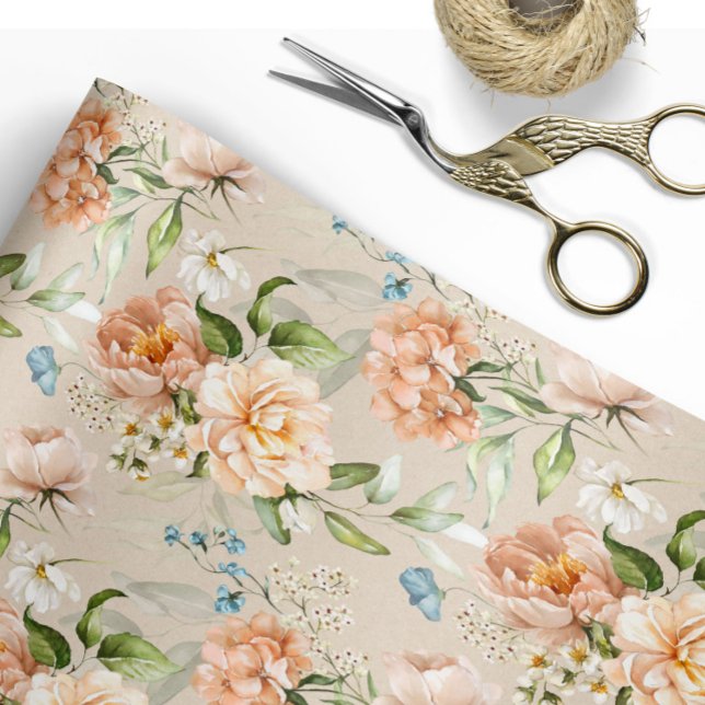 Blush & Peach Wassercolor Blumenmuster Hochzeit Geschenkpapier (Von Creator hochgeladen)