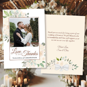 Blush Peach Wassercolor Foto & Note Wedding Dankeskarte