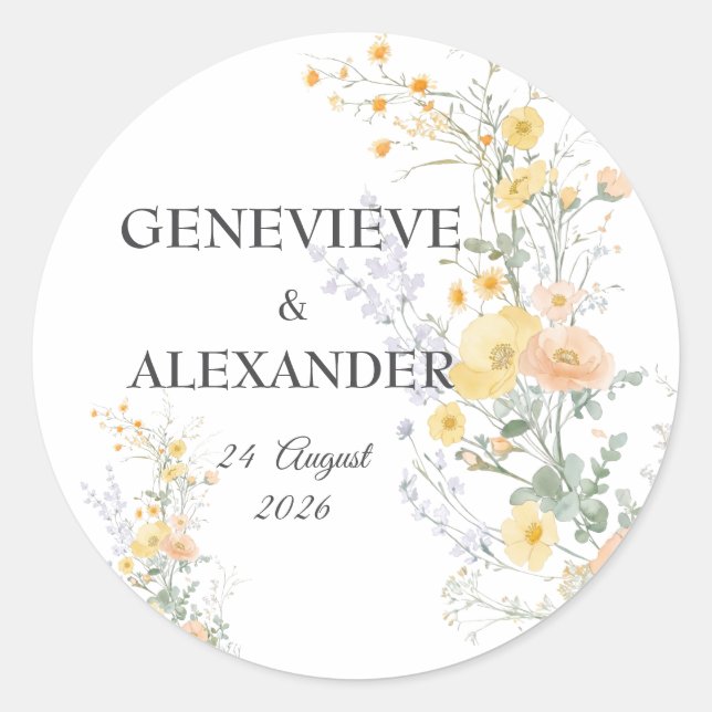 Blush Peach Wildflowers Botanical Envelope Sticker (Vorderseite)