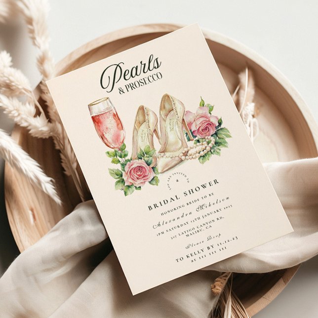 Blush Pearls and Prosecco Bridal Shower Einladung (Von Creator hochgeladen)