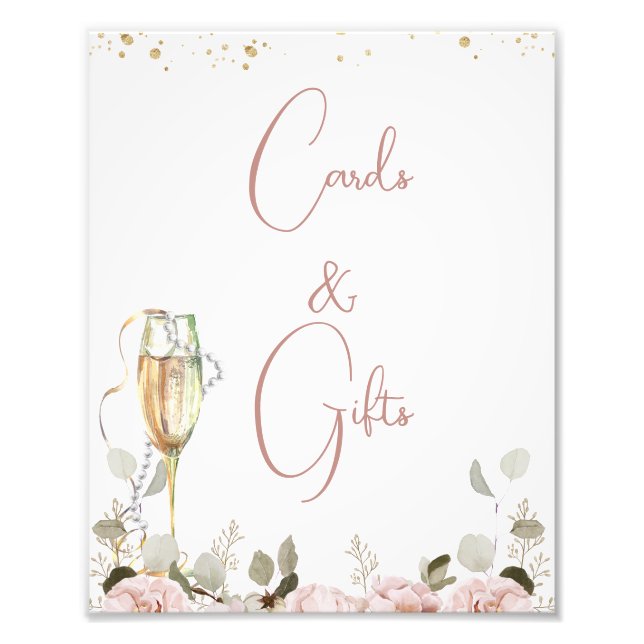 Blush Pearls Prosecco Brautparty Zeichen Fotodruck (Vorne)