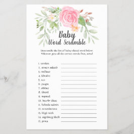 Blush Peonies Baby Dusche UK Word Scramble Flyer