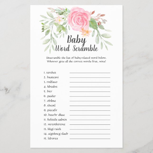 Blush Peonies Baby Word Scramble Flyer (Vorne)