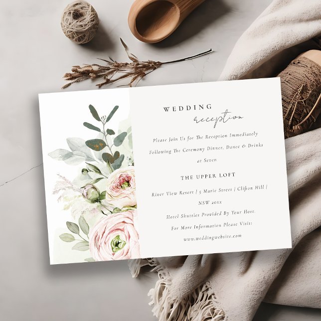 Blush Peonies Eucalyptus Foliage Hochzeitempfang Begleitkarte (Von Creator hochgeladen)