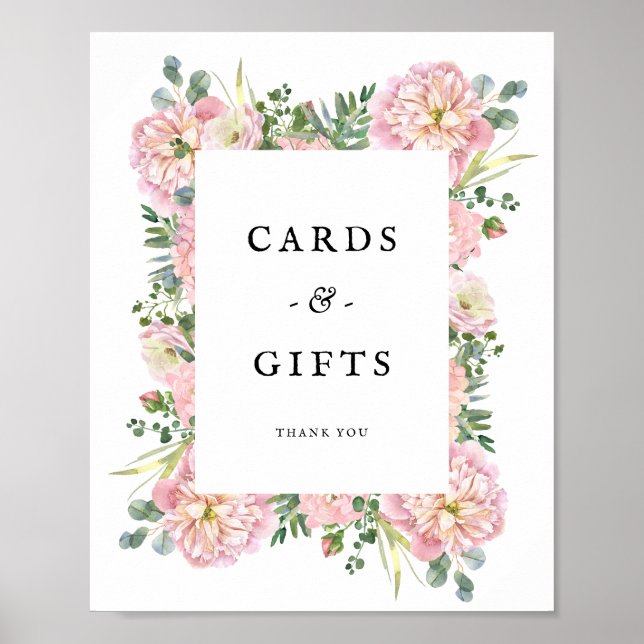 Blush Peonies Hydrangea Eucalyptus Cards Geschenke Poster (Vorne)