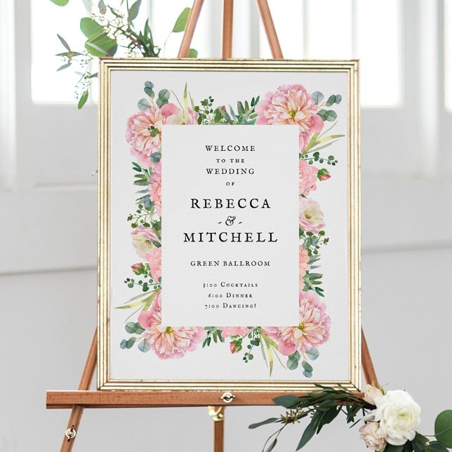 Blush Peonies Hydrangea Eucalyptus Wedding Welcome Poster (Von Creator hochgeladen)